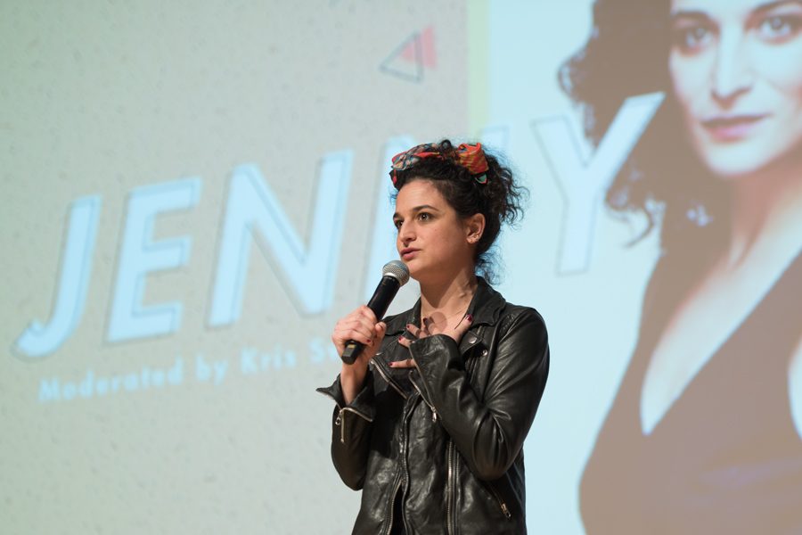 Comedian Jenny Slate talks at A&O Productions and College Democrats’ winter speaker event. Slate discussed her career, the #MeToo Movement and tampons at the Thursday event.