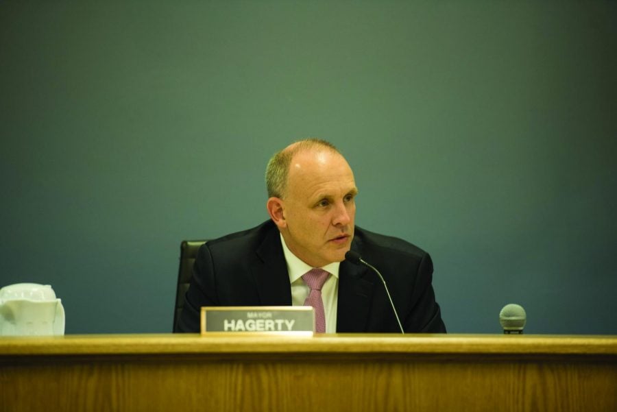Mayor Steve Hagerty speaks at a meeting. Hagerty gave his first “State of the City” address on March 9, speaking to the community about the city’s achievements in environment, the economy and other areas, as well as future opportunities for growth and improvement.