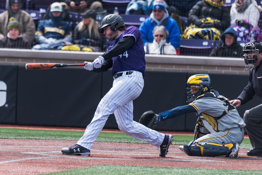 Jack+Claeys+takes+a+swing.+The+senior+catcher+has+gone+0-for-8+so+far+in+the+series+against+Michigan+State.