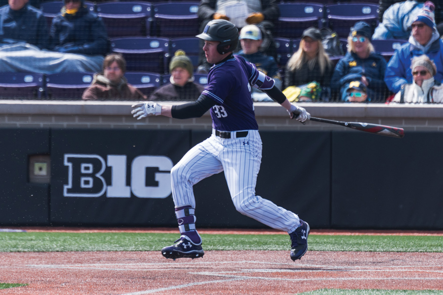 Casey+O%E2%80%99Laughlin+watches+a+hit.+The+freshman+right+fielder+hit+a+game-tying+double+in+the+eighth+inning+Wednesday%2C+but+the+Wildcats+allowed+2+runs+in+the+ninth+to+fall+6-4.