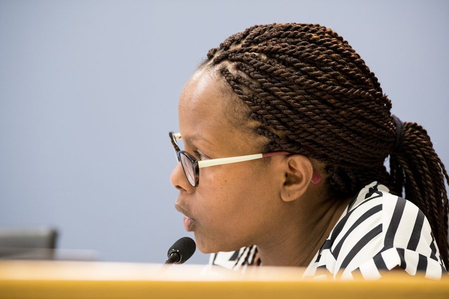 Ald. Cicely Fleming (9th) speaks at a council meeting Monday. Fleming voted in favor of placing a discussion about the three-unrelated rule on the Planning and Development Committee’s agenda.