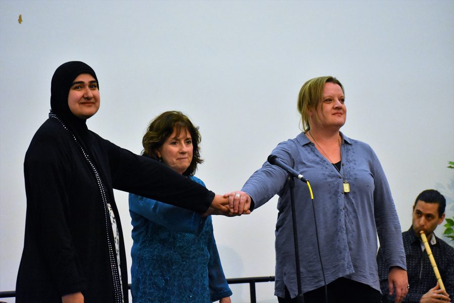 Rohina Malik (left), Susan Stone and Kim Schultz. The three will perform in the “Arts on Equality” event Saturday.