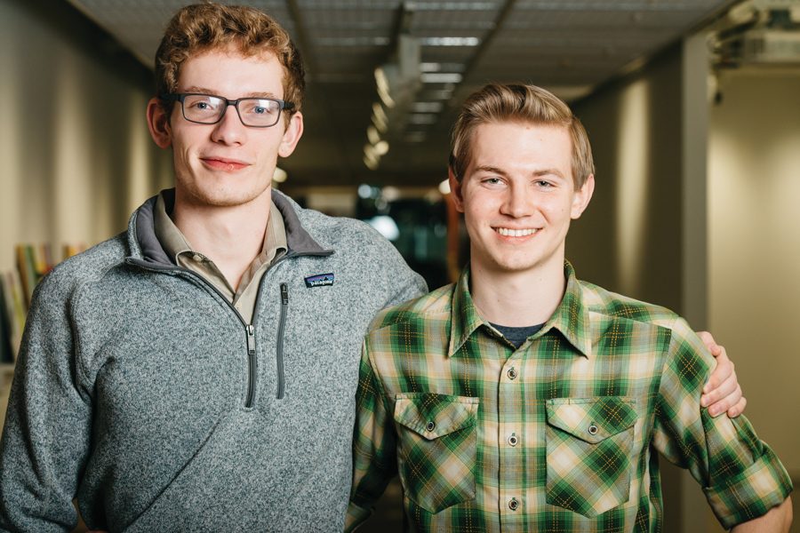John Gustafson and Robert Babich pose. The Weinberg sophomore and Communication junior founded Free Flow, a bike-rental company.