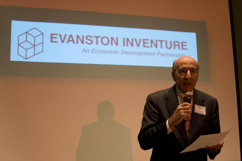 Robert Yohanan, CEO of Evanston-based First Bank & Trust, opens the NU Startup Showcase which was co-hosted by Evanston Inventure. The city announced the end of the Evanston Inventure partnership after more than 30 years.