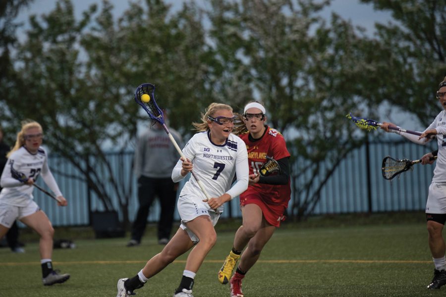 Sheila Nesselbush runs away from a defender during a 2017 home game against Maryland. The now-senior attacker and the Wildcats will travel to face the Terrapins on Thursday.