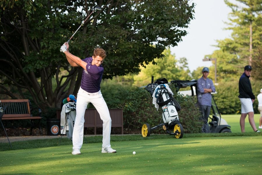 Ryan Lumsden takes a swing. The junior helped Northwestern finish fifth at the Big Ten Championships this year.