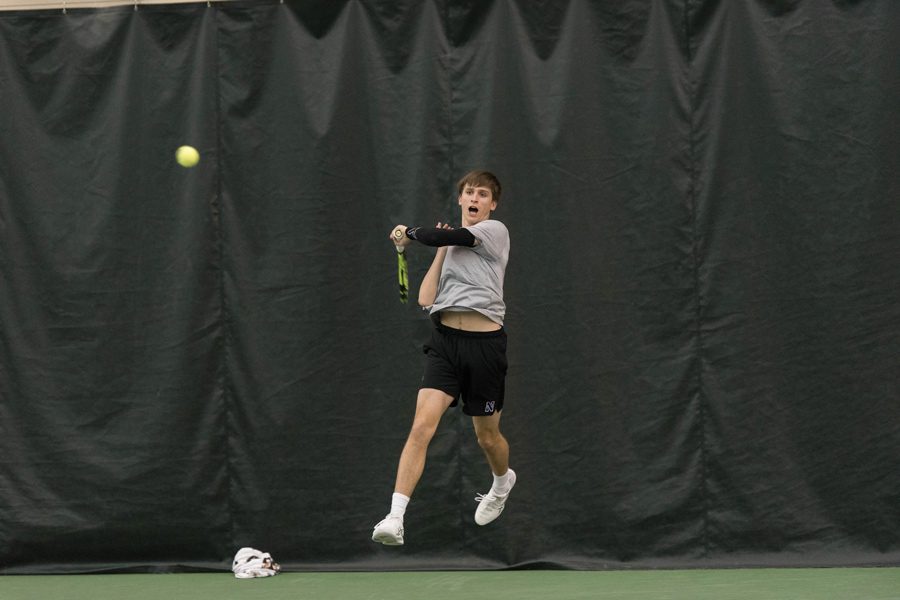 Ben Vandixhorn hits a forehand. The sophomore will look to collect another win this weekend in NU’s final home matches against Minnesota and Wisconsin. 