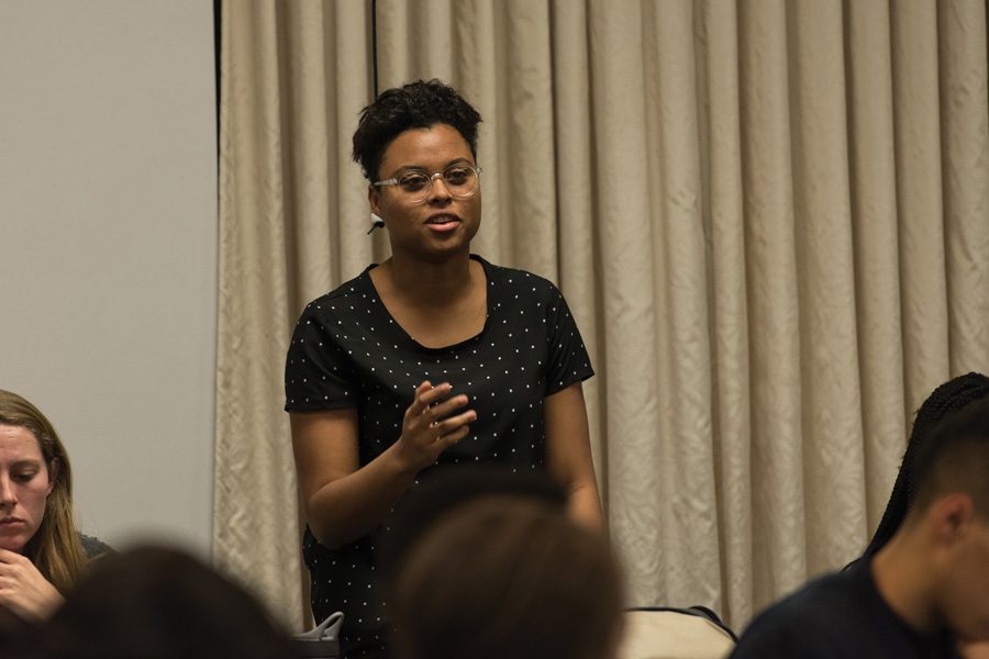 Sky Patterson speaks at ASG Senate. Patterson and her running mate Emily Ash won the election Friday for Associated Student Government president and executive vice president. 
