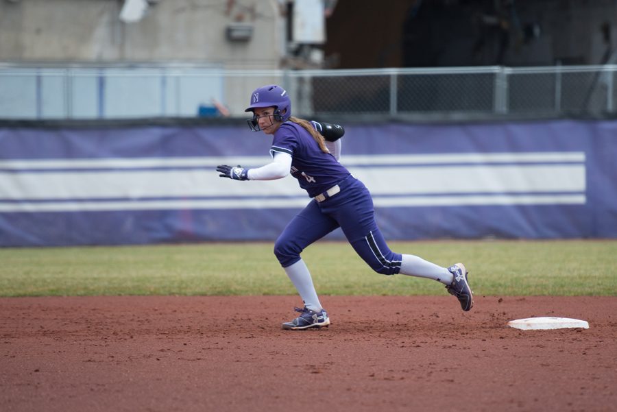 Marissa Panko dances off second base. The senior shortstop had five hits over the weekend. 