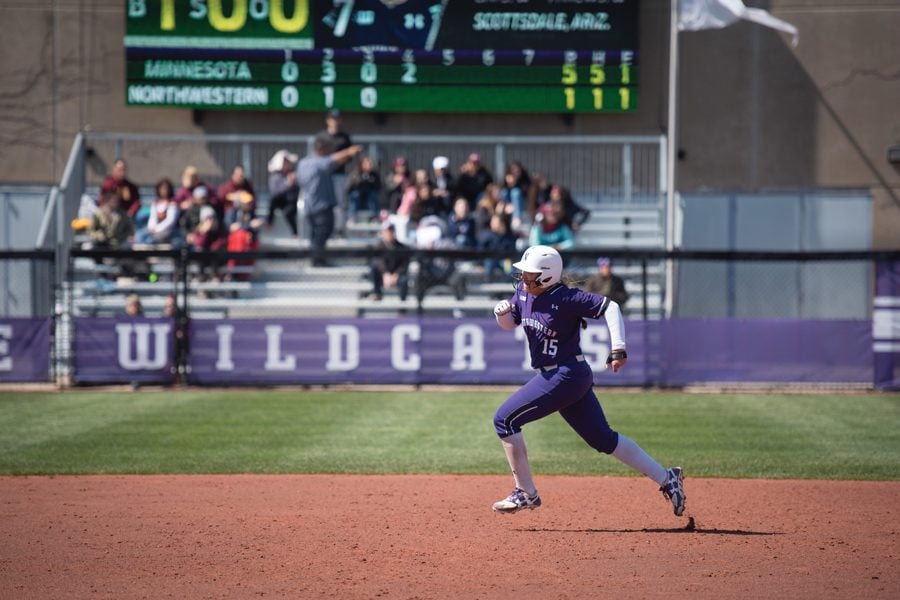Sammy Nettling runs to third base. The senior catcher had one hit and 2 RBIs in NU’s 8-3 win over Notre Dame Wednesday. 