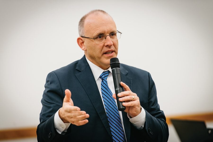 Mayor Steve Hagerty speaks at a town hall meeting Tuesday. Community members raised concerns over a lack of transparency from City Council to citizens. 