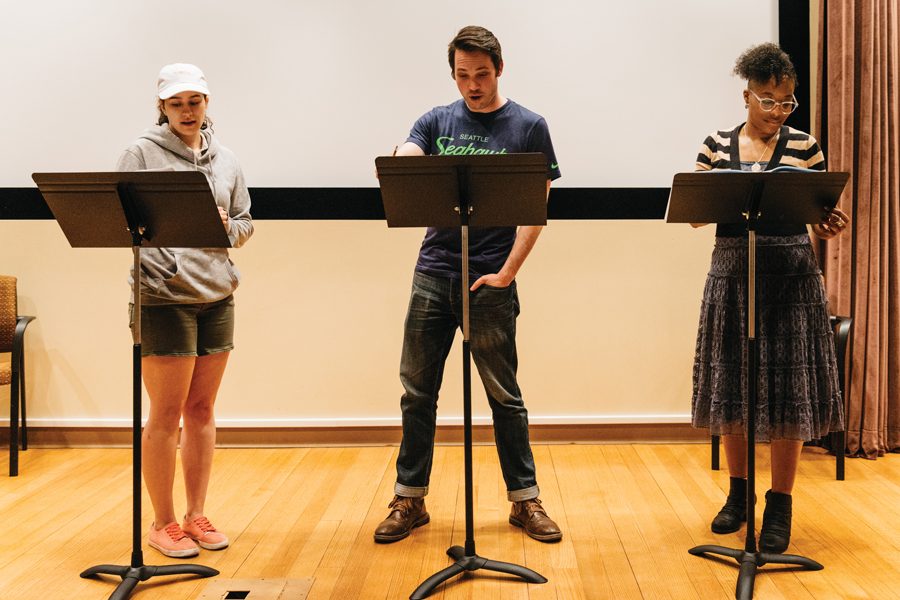 Actors rehearse for the “Festival of New Work.” The event will showcase original pieces written by MFA students in the Writing for the Screen and Stage program.