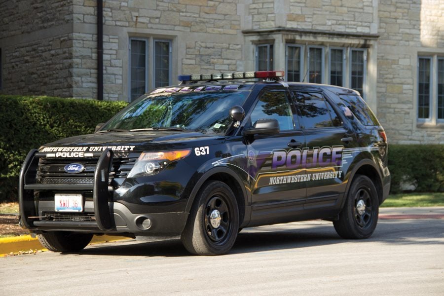 A University Police car. Administrators said Northwestern is establishing a committee to standardize its emergency evacuation plan.