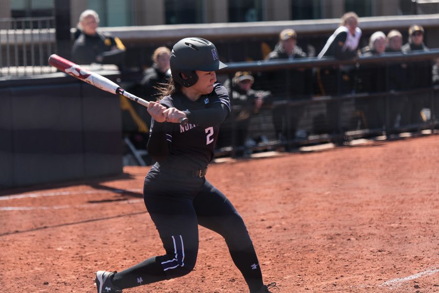 Brooke Marquez takes a swing. The senior right fielder will play in her final Big Ten Tournament this weekend.