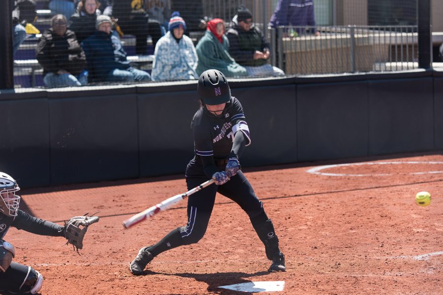 Morgan Nelson takes a hack at a pitch. The junior was a starter the last time Northwestern competed in a Regional in 2016.