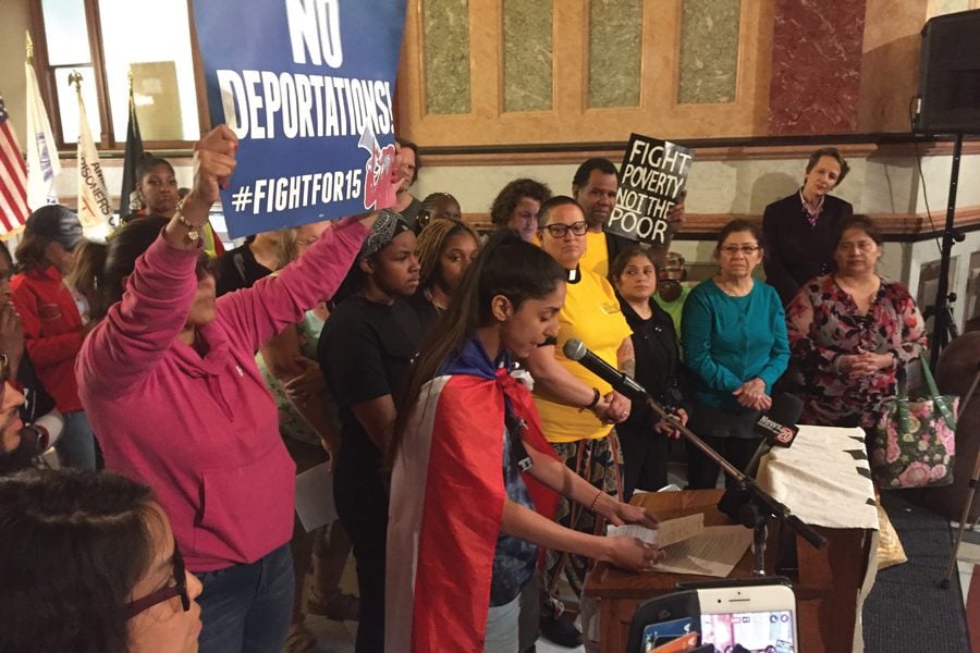 Protesters gather in Springfield to fight against systemic racism and poverty. The Poor People’s Campaign held the rally Monday, and a bus of Evanston-area residents attended.