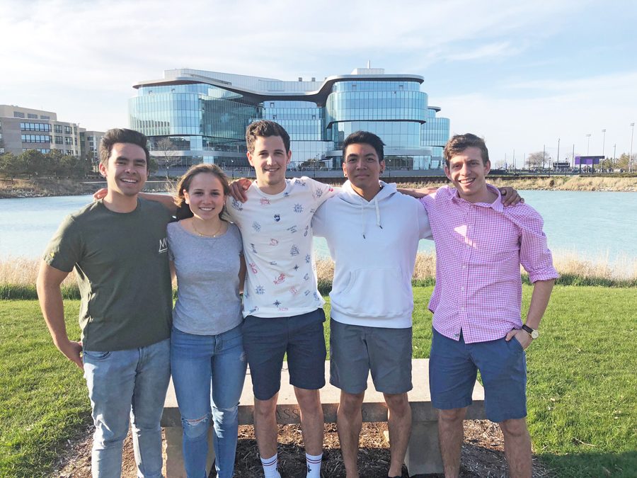 (Left to right) Students Troy Daley, Amelia Russo, Matt Schnadig, Aaron Empedrado and Rob Konoff. The group created The Table, a startup that will offer alternative breakfast and late-night options to dining hall food. 