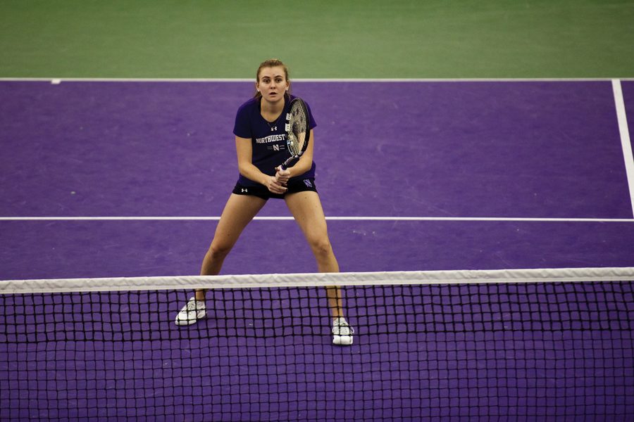 Erin Larner awaits a serve. Larner played No. 1 singles on a 2018 Northwestern team that went undefeated in the Big Ten regular season.