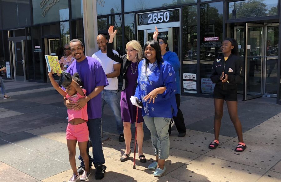 Marcel Brown (far left) reunites with his family after 10 years in jail. The state overturned Brown’s previous murder charges on July 18 with help from the Center on Wrongful Convictions. 