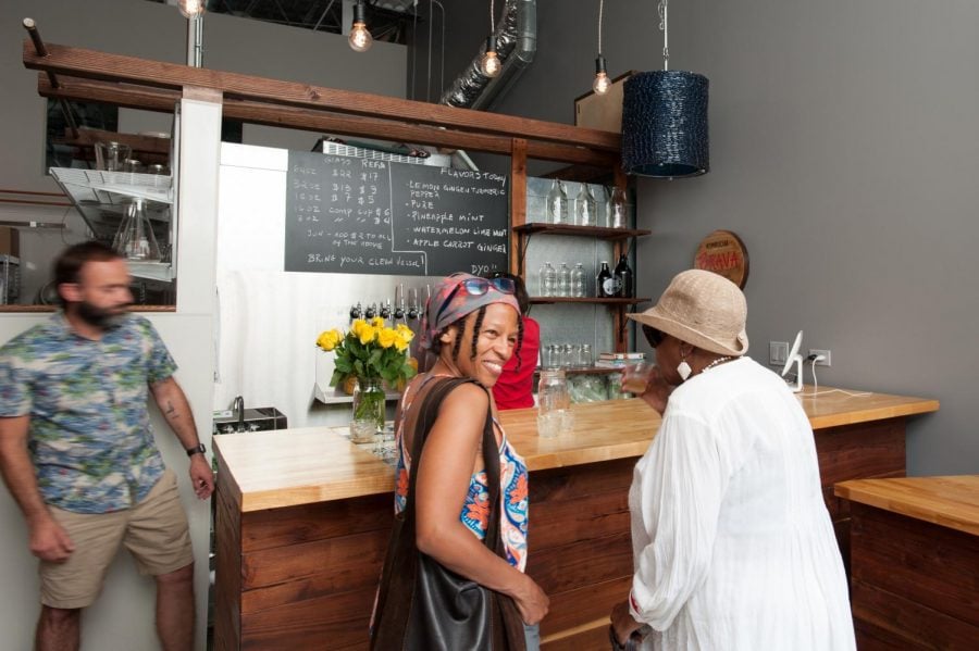 Customers sample kombucha at the Kombucha Brava taproom. The taproom is open on Tuesday and Thursdays from 2 to 6 p.m.