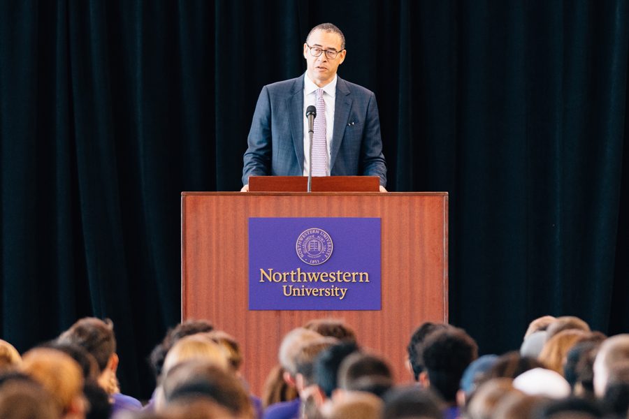 Provost Jonathan Holloway speaking this month to incoming students, the first class to include 20 percent of students who are Pell Grant eligible. Holloway and President Morton Schapiro announced the update in a welcome email to students.