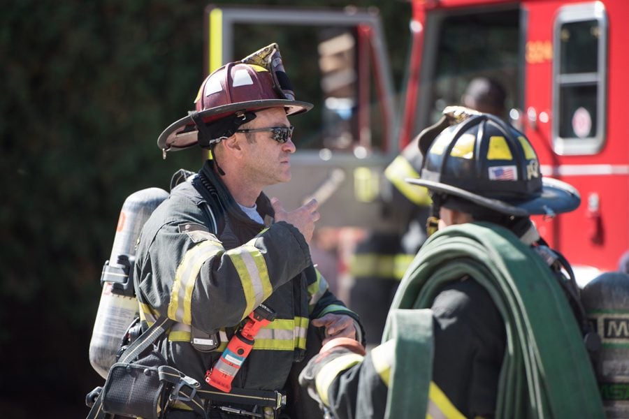 A firefighter participates in a first responder training. The Evanston Fire Department received roughly $237,000 of a federal grant awarded to 16 area fire departments.