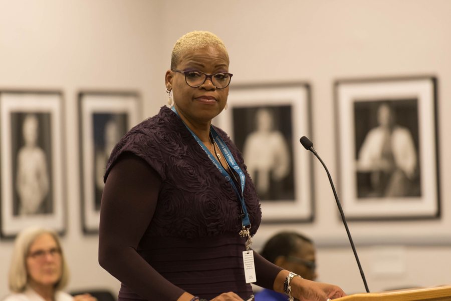  Health and Human Services Director Evonda Thomas-Smith speaks at a city meeting. As part of Fiscal Year 2019 budget cuts, the city is proposing reductions to her departments. 