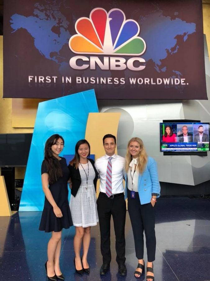 David Gernon, middle right, at CNBC. The Northwestern alum works on segments such as “Power Lunch,” which provides viewers with a brief overview on the financial market, real estate, media and technology.