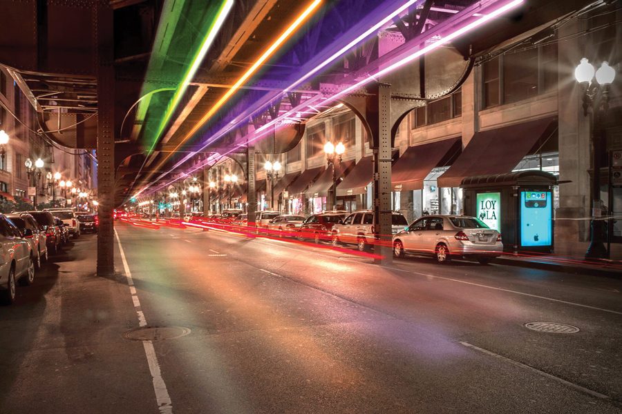 A rendering of what The Wabash Lights, “Chicago’s first interactive public art platform,” would look like. The group is currently in the process of fundraising to install the system.
