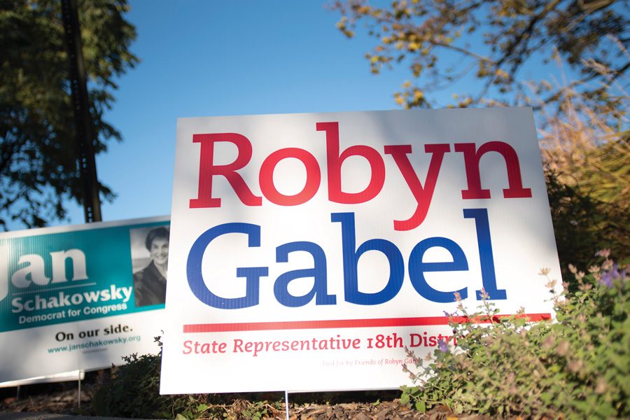  A campaign sign for state Rep. Robyn Gabel (D-Evanston). Gabel was endorsed by both the Chicago Tribune and Chicago Sun-Times. 
