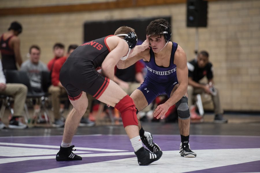 Sebastian+Rivera+faces+off+with+an+opponent.+The+sophomore+is+the+No.+3+ranked+wrestler+in+the+125+weight+class.%0A