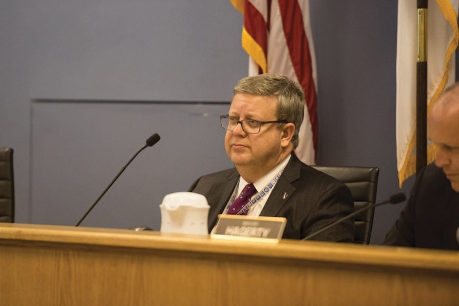 City manager Wally Bobkiewicz at a City Council meeting. Bobkiewicz said he plans to restructure staff in the Youth and Young Adults division, causing confusion amongst aldermen and residents. 