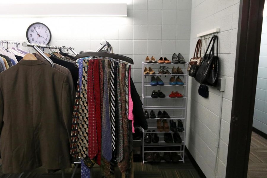 Donated clothes for ‘Cats Closet stored in an interview room. Northwestern Career Advancement this quarter launched the service to provide free professional attire and increase accessibility for interviews.