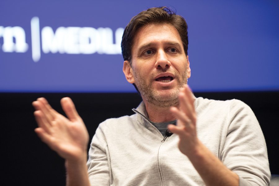 Mike Greenberg discusses social justice and sports at an event Saturday. Greenberg emphasized using his platform in a variety of ways beyond simple sports commentating.
