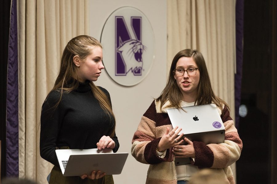 Weinberg freshman Margot Bartol and Communication freshman Arianna Staton. Bartol and Staton proposed the resolution calling for the University to take greater action in the wake of recent violent incidents.
