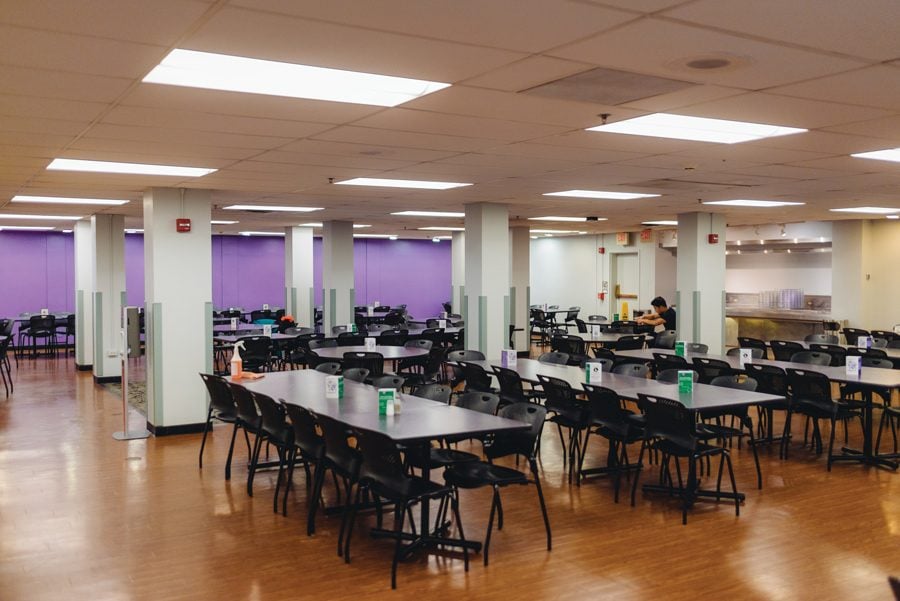 Elder dining hall. Because Elder dining hall renovations have been extended for another two quarters, Compass is serving weekday breakfasts and Wednesday night dinners in the building’s lounge.