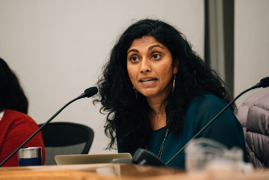 Board President Suni Kartha speaks at the board meeting. Board members met to discuss the District’s commitment to equity in relation to the Achievement and Accountability Report