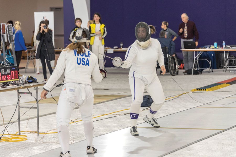 A Northwestern fencer duels with an opponent. The Wildcats swept the field again this weekend in Philadelphia