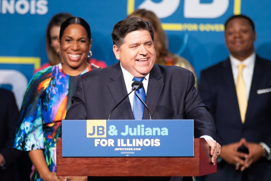 Gov. J.B. Pritzker speaks at his victory party at the Marriott Marquis hotel in downtown Chicago. At his inauguration, Pritzker said he would work with the legislature to pass a balanced budget.