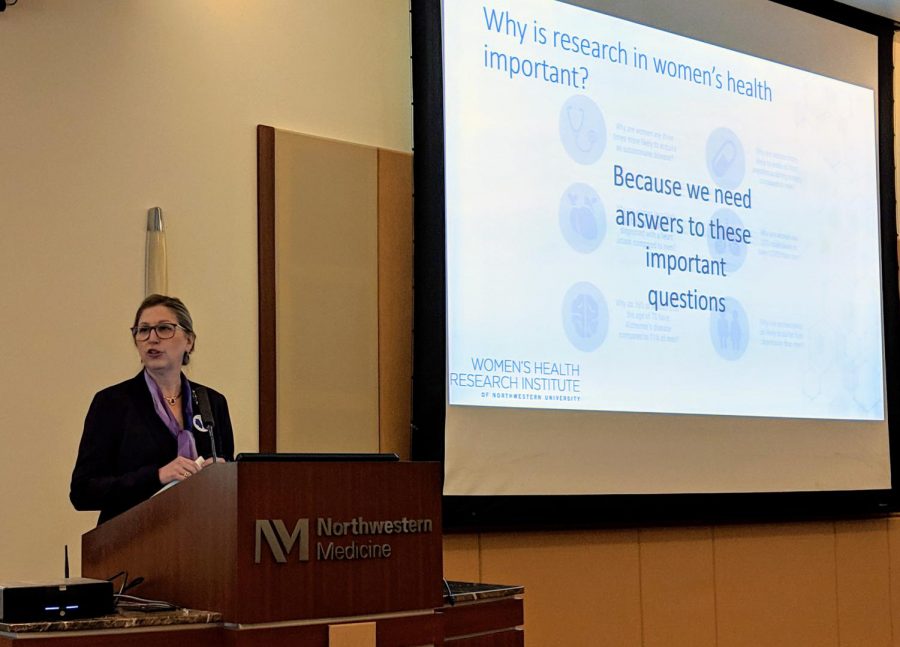 Teresa Woodruff speaks at an NU celebration of Women’s Health Research Day. Woodruff founded the Northwestern Women’s Health Research Institute, which launched an upgraded version of their Illinois Women’s Health Registry on Jan. 25.