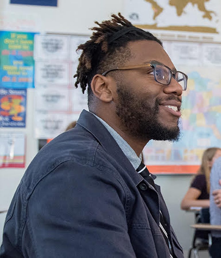 Corey Winchester, history and social sciences teacher at ETHS. Winchester was selected for the Teach Plus Illinois Teaching Policy Fellowship to empower teachers in practice and policy. 