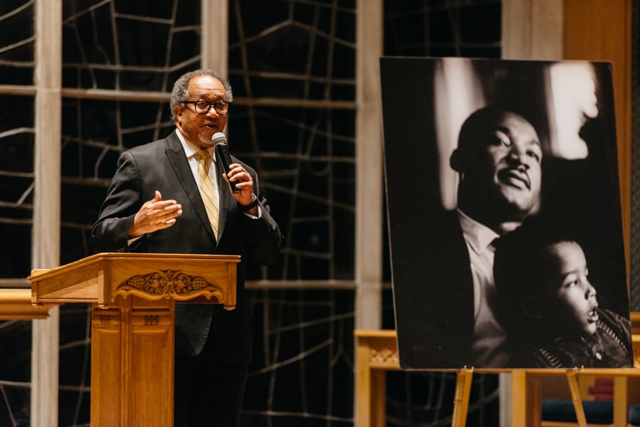 Civil rights activist Benjamin Chavis Jr. speaks at an annual vigil honoring the legacy of Martin Luther King Jr. Chavis said King was a leader who willingly helped others despite his high-profile status