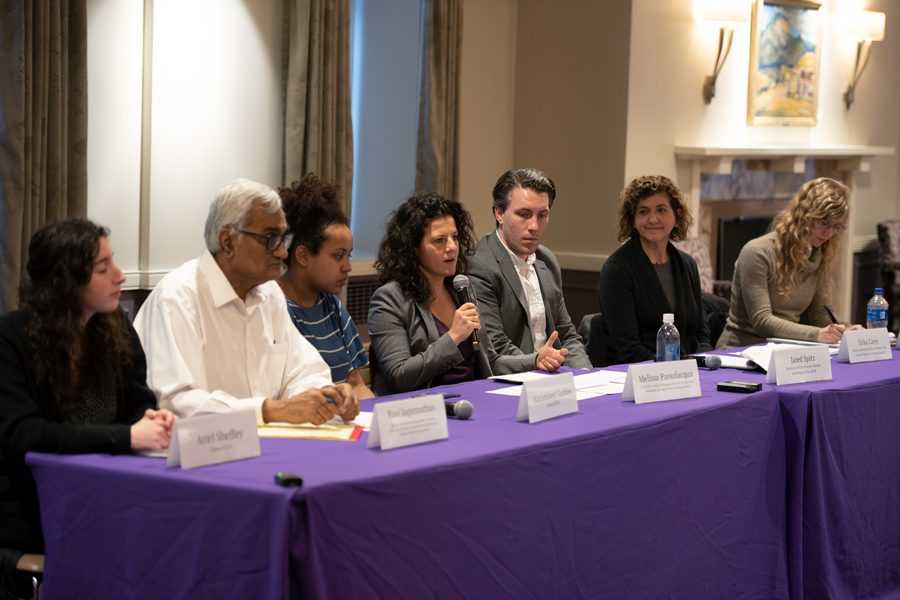 Members of the Advisory Committee on Investment Responsibility. Fossil Free Northwestern urged the committee to move forward with a proposal calling on the University to divest itself of all holdings in fossil fuel companies and reinvest in green energy.