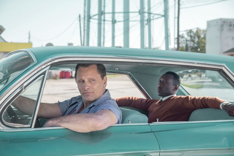 Viggo Mortensen as Tony Vallelonga and Mahershala Ali as Dr. Donald Shirley in Green Book, directed by Peter Farrelly.