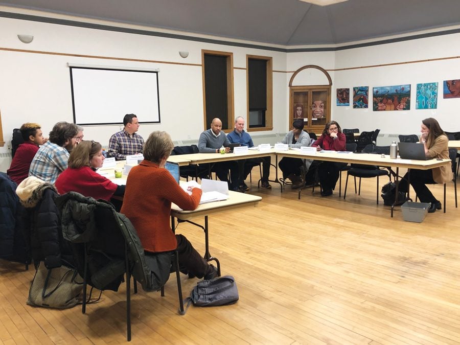 The+Mayor%E2%80%99s+Affordable+Housing+Plan+Steering+Committee+convenes+at+a+meeting+Wednesday.+The+committee+discussed+different+approaches+to+affordable+housing+in+Evanston.+