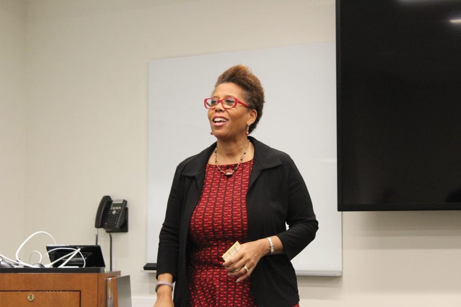 Medill Prof. Ava Thompson Greenwell speaks at a Tuesday event organized by the Office of Residential Academic Initiatives. Greenwell discussed the process of making her documentary about Chicago’s anti-apartheid activism and its historical significance