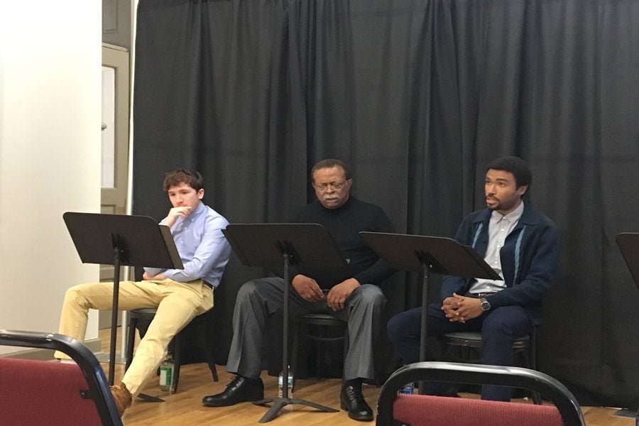 Actors perform a stage reading of “The Whipping Man,” a Civil War-era play, at the Noyes Cultural Arts Center. Following the performance, community members discussed how themes of oppression are still prevalent today.