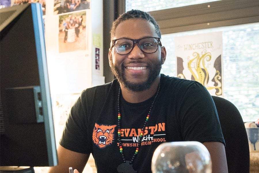 Corey Winchester, a history and social sciences teacher at Evanston Township High School. Winchester was selected as a finalist for the Golden Apple Award.