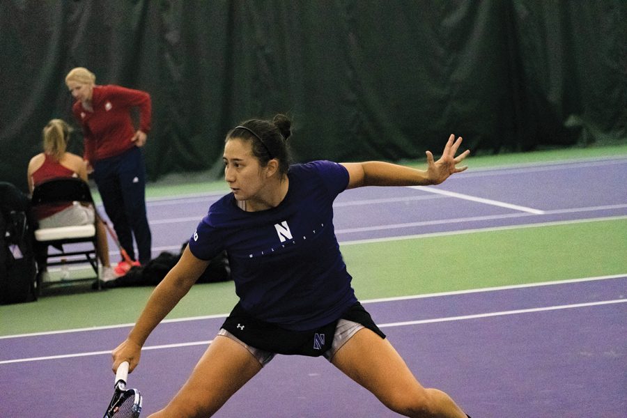 Caroline Pozo hits a backhand. The Wildcats split their two matches this weekend