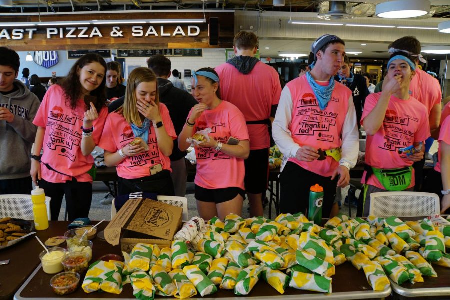 The food committee prepares to serve NU dancers. The committee serves a variety of snacks and meals during the 30 hours. 
